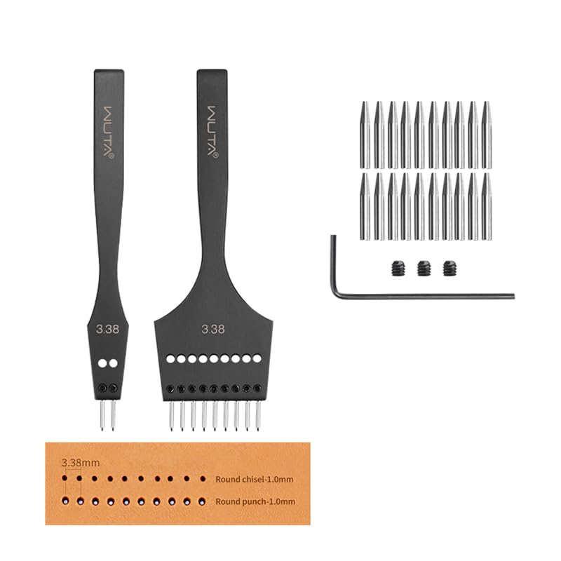 WUTA Leather Stitching Punch, 3nd Removable Round Hole Pricking Irons, Professional Working Hole Punch Tool Set for DIY Leather Craft（3.38mm- 2+9 Hole） - Image 1